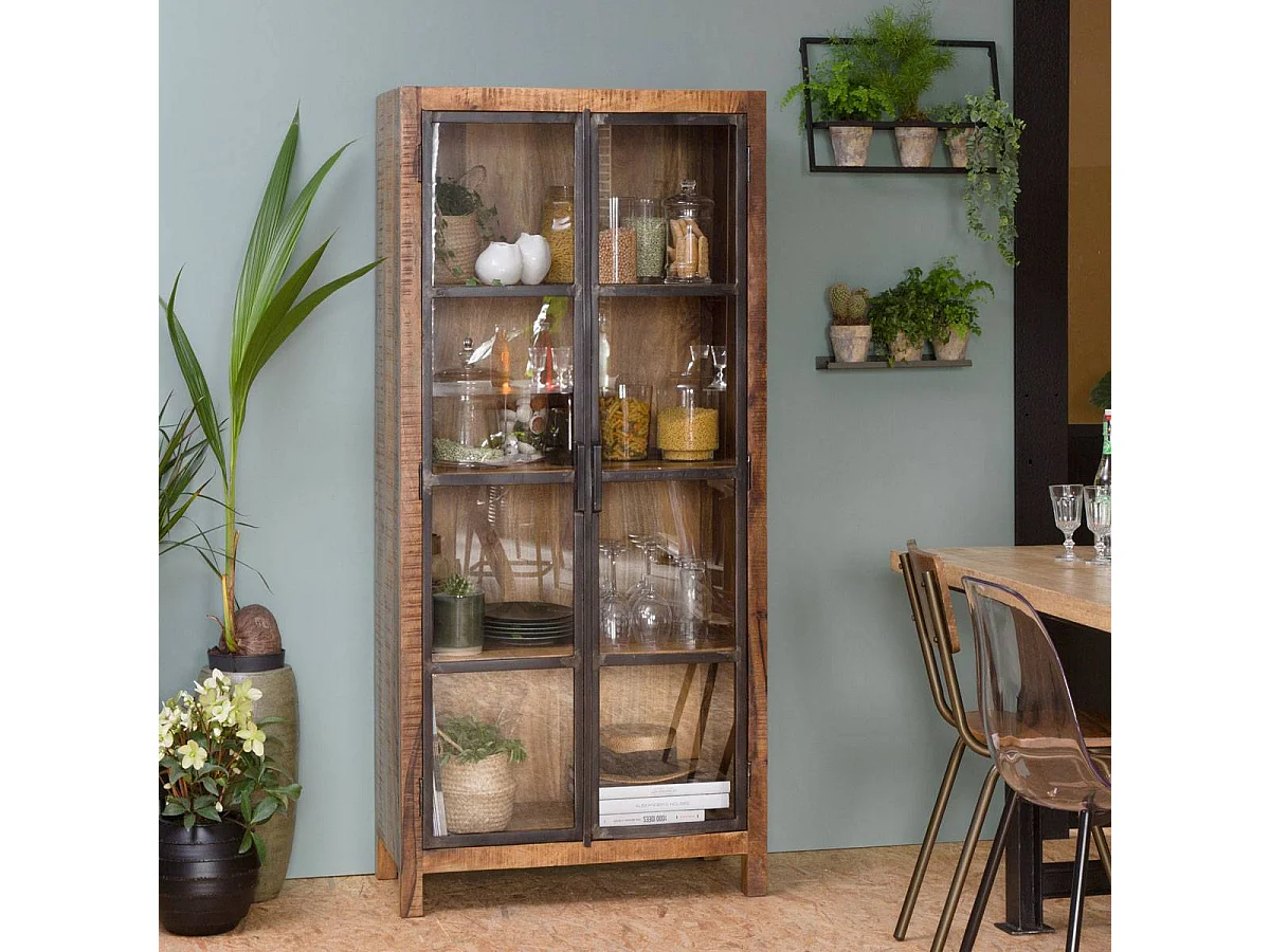 Vitrine en bois de manguier et métal Ambroisa