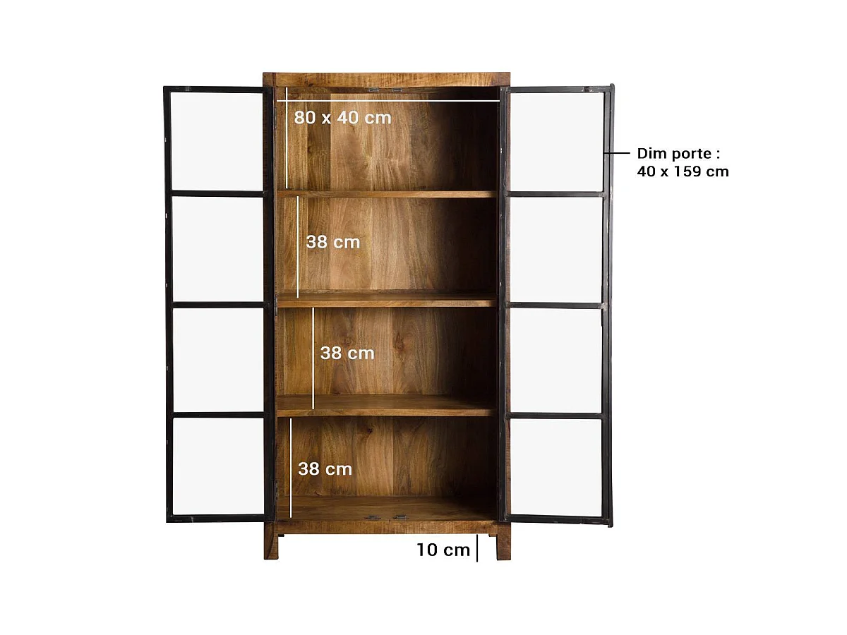 Vitrine en bois de manguier et métal Ambroisa