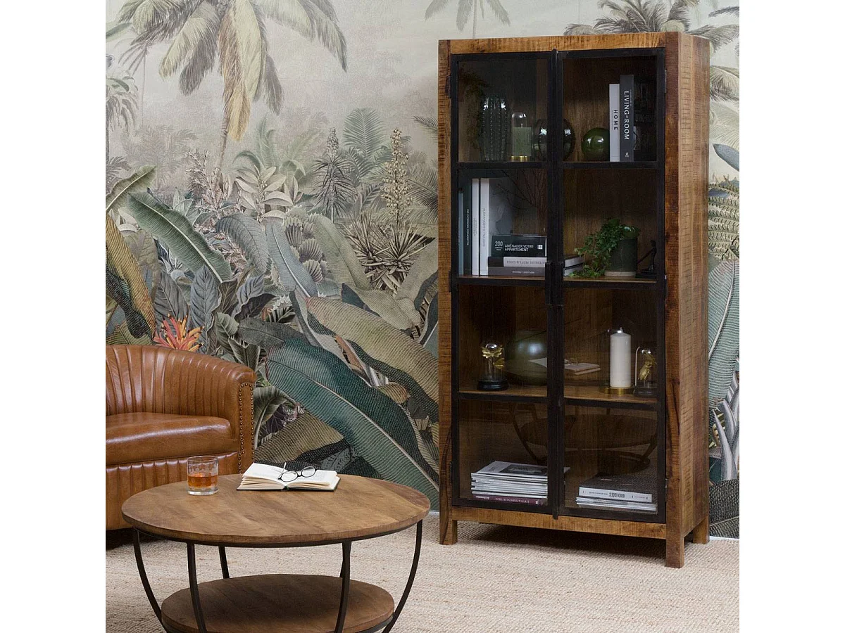 Vitrine en bois de manguier et métal Ambroisa