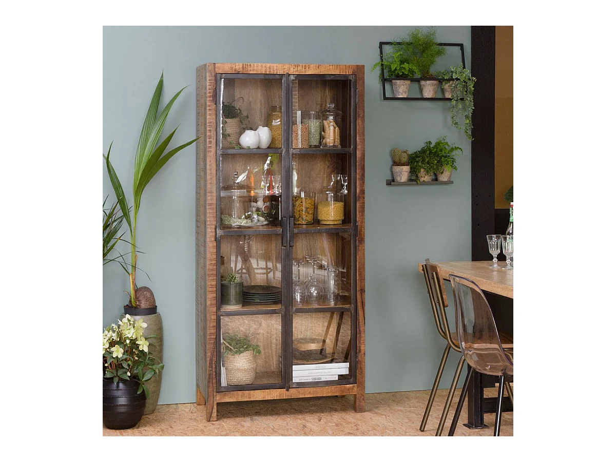 Vitrine en bois de manguier et métal Ambroisa