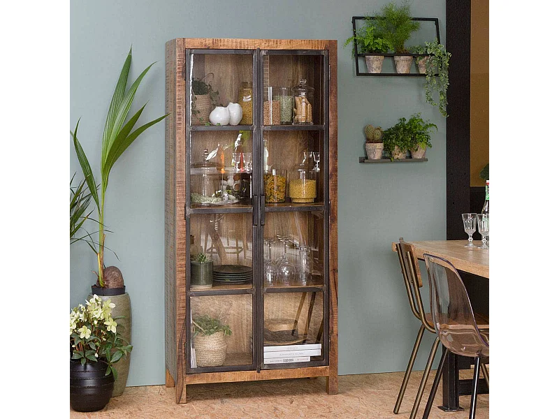 Vitrine en bois de manguier et métal Ambroisa