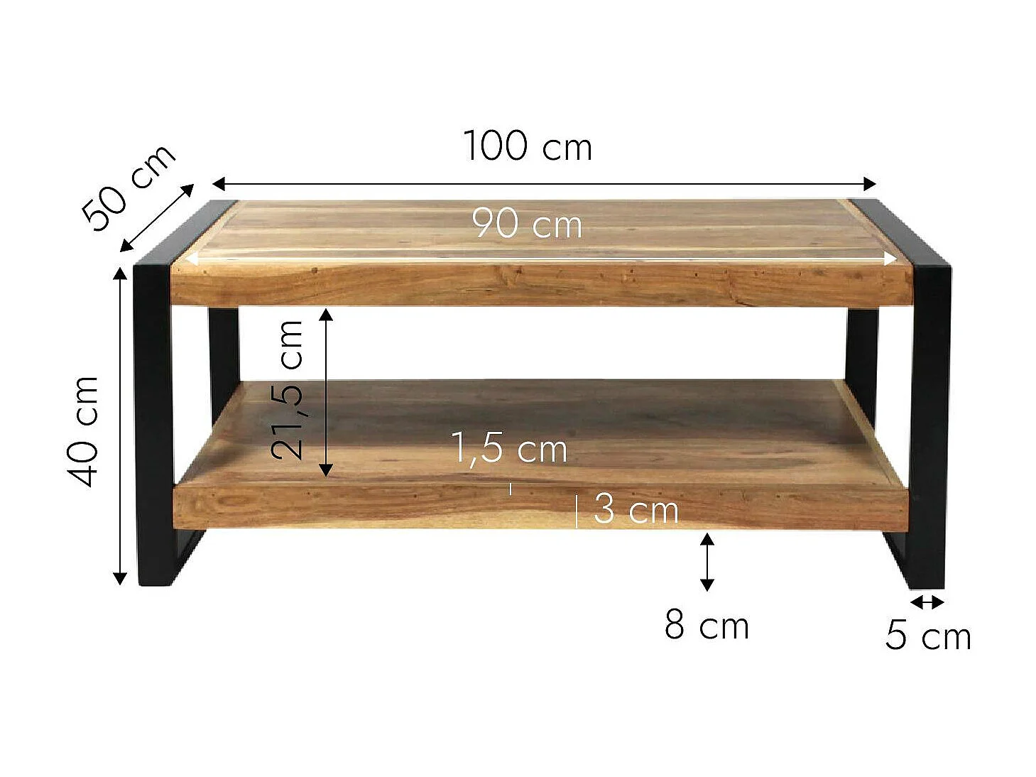 Table basse en bois d'acacia 100 cm Havana
