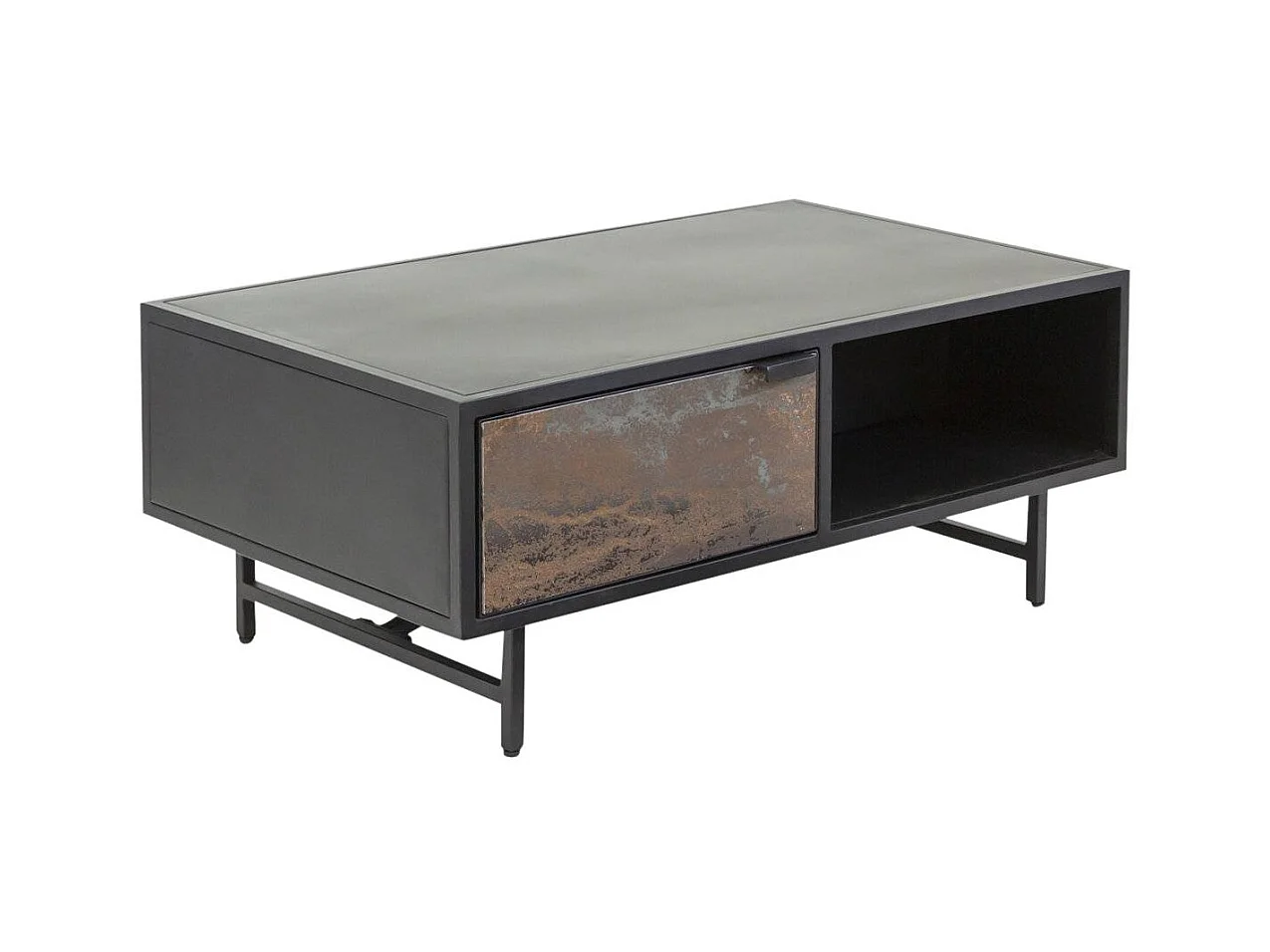 Mesa de centro industrial de metal con cajón y estante de almacenamiento