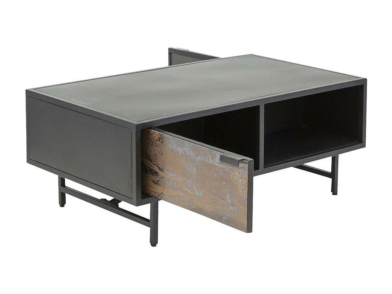 Mesa de centro industrial de metal con cajón y estante de almacenamiento