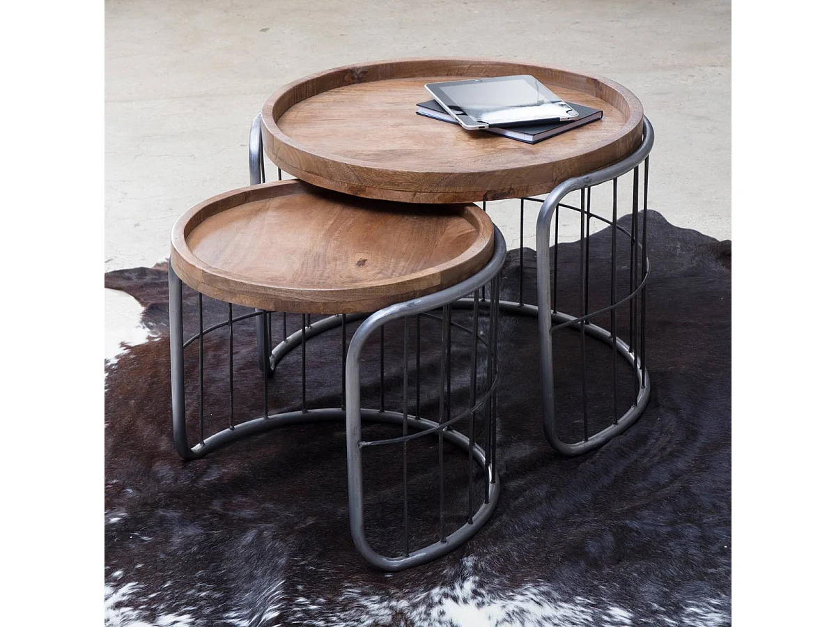 Table basse gigogne industrielle en métal gris Chiara