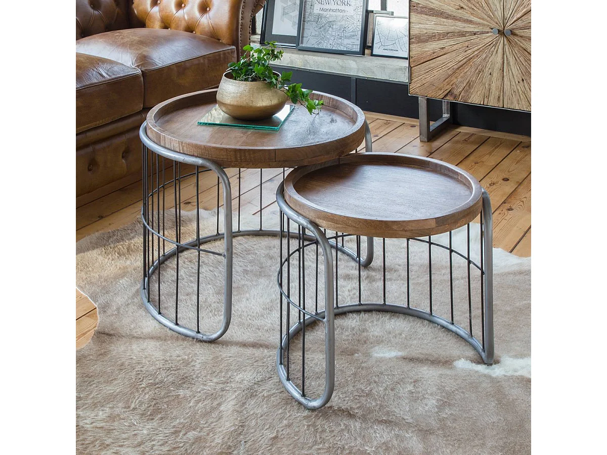 Table basse gigogne industrielle en métal gris Chiara