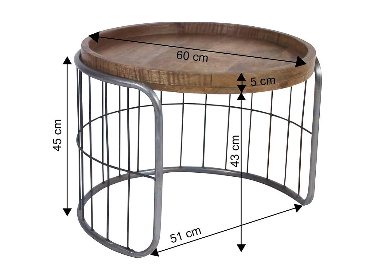 Table basse gigogne industrielle en métal gris Chiara