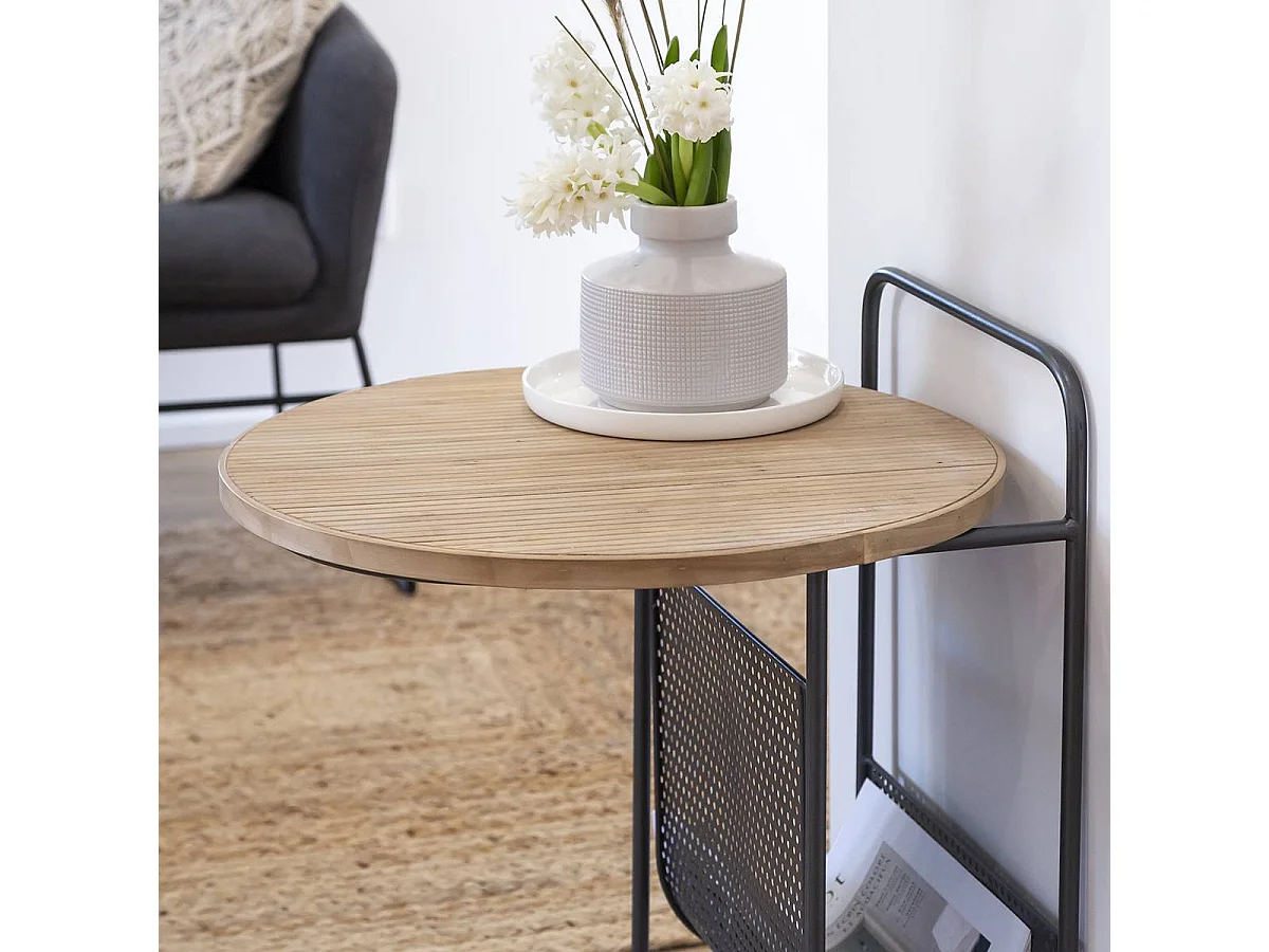 Bout de canapé en bois de sapin et métal Denise