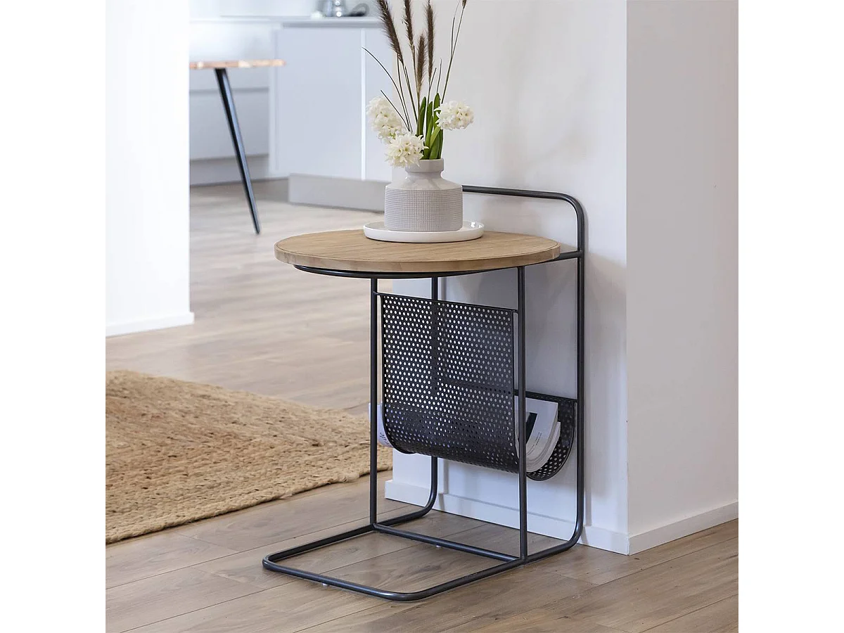 Bout de canapé en bois de sapin et métal Denise