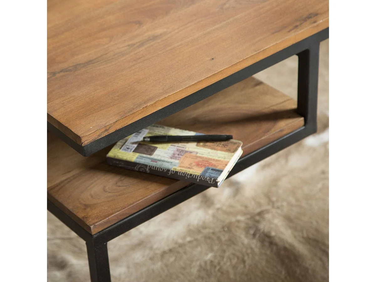 Mesa de centro de acacia Havana con tablero suspendido y diseño original - Estilo industrial