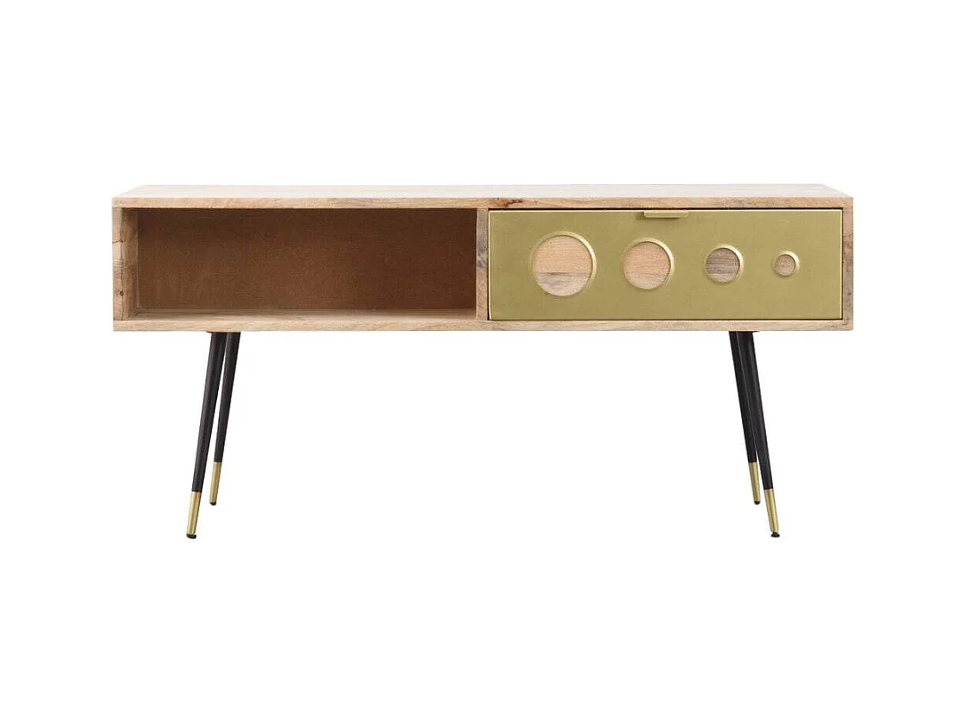 Mesa de centro de madera de mango Cactus con almacenamiento y motivos circulares