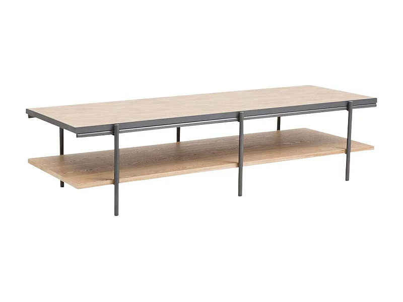 Mesa de centro industrial de madera Livia con almacenamiento - Gris