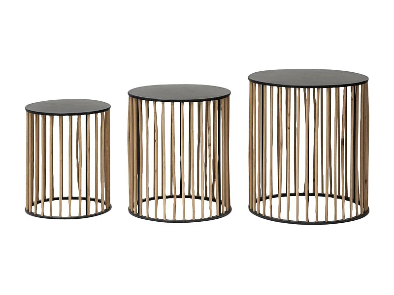 Conjunto de 3 mesas de centro nido de pino Nicole Atypique con almacenamiento - Estilo escandinavo