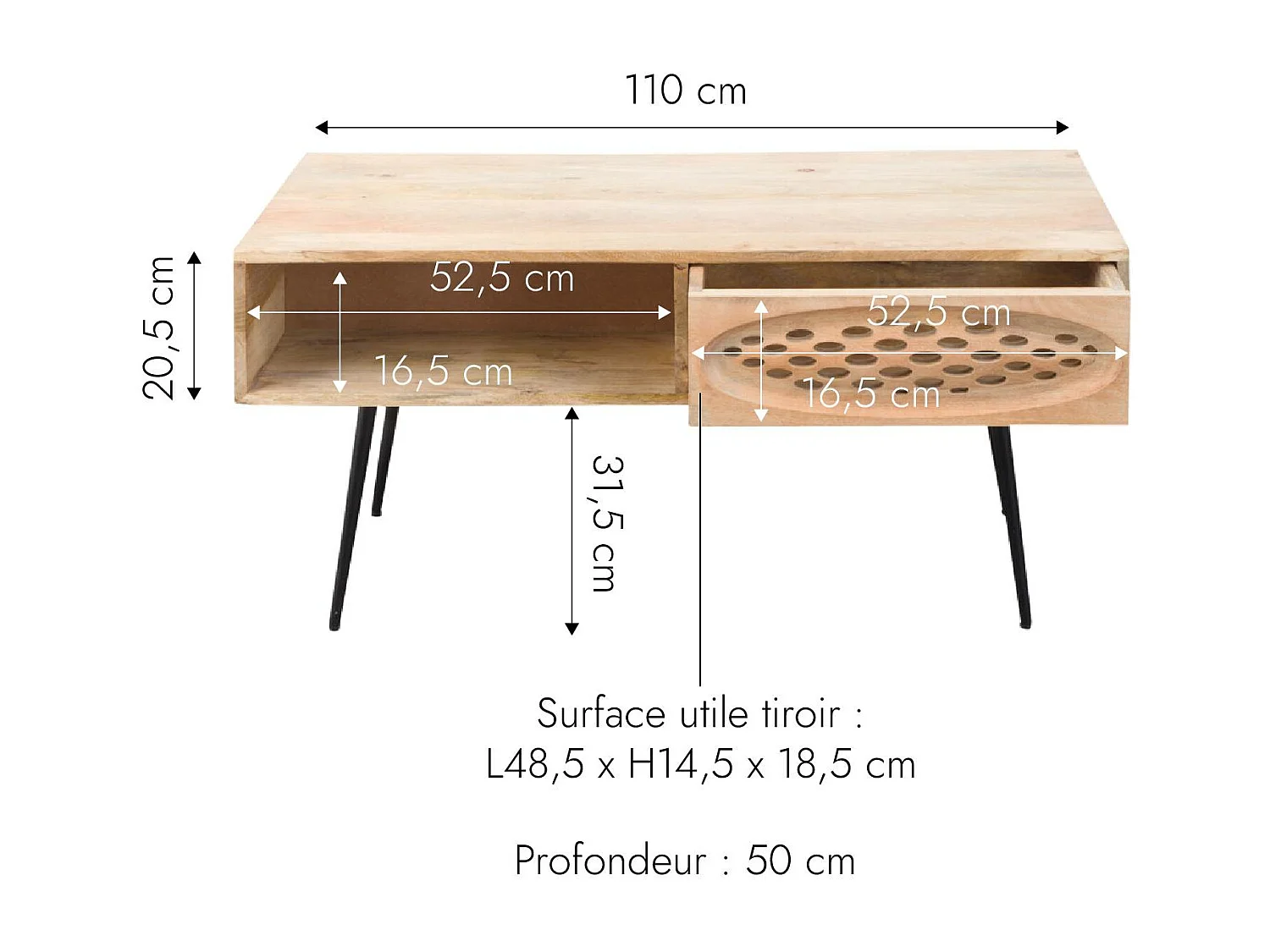 Table basse en bois de manguier Golf