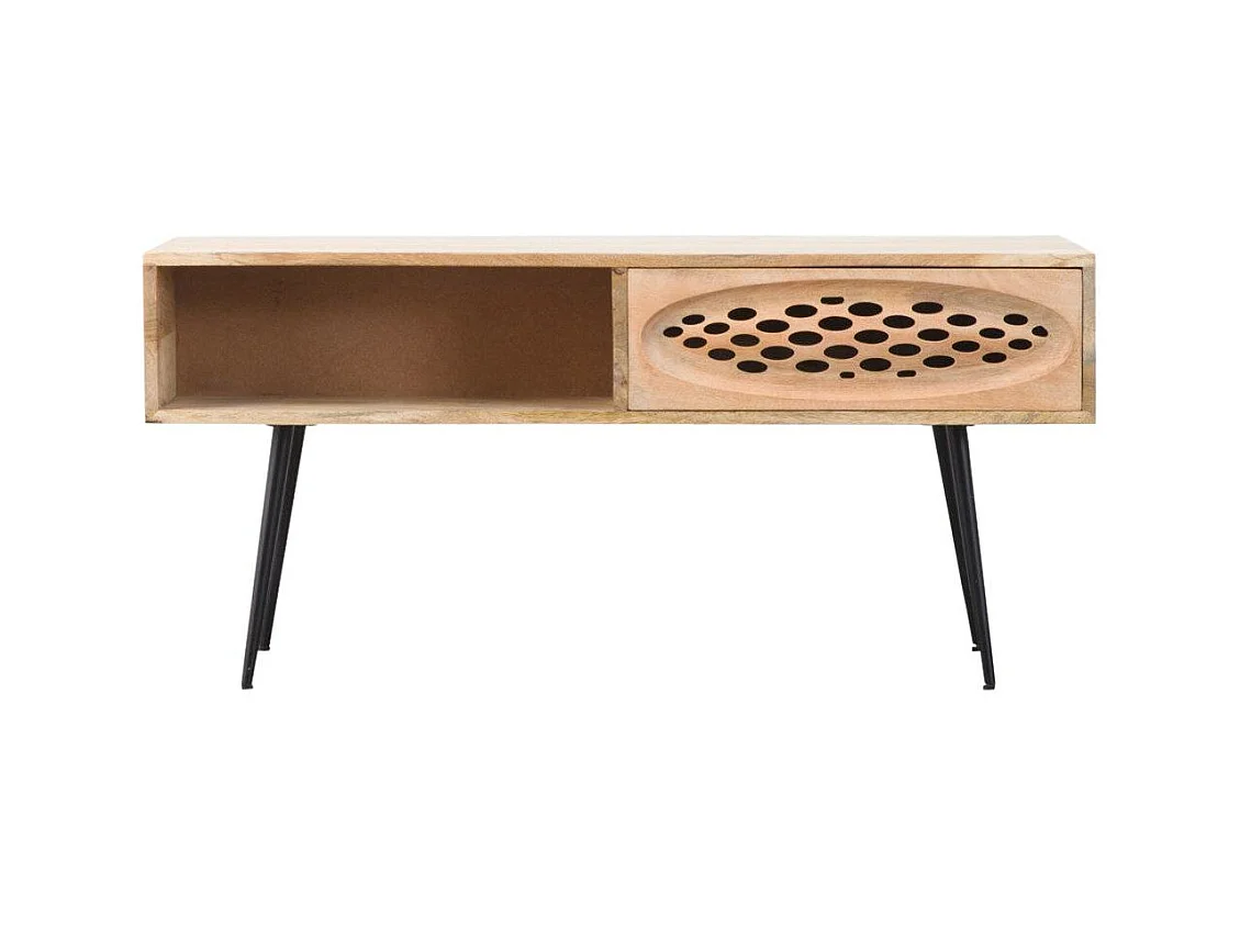Mesa de centro Golf de madera de mango con almacenamiento y diseño inspirado en bolas de golf