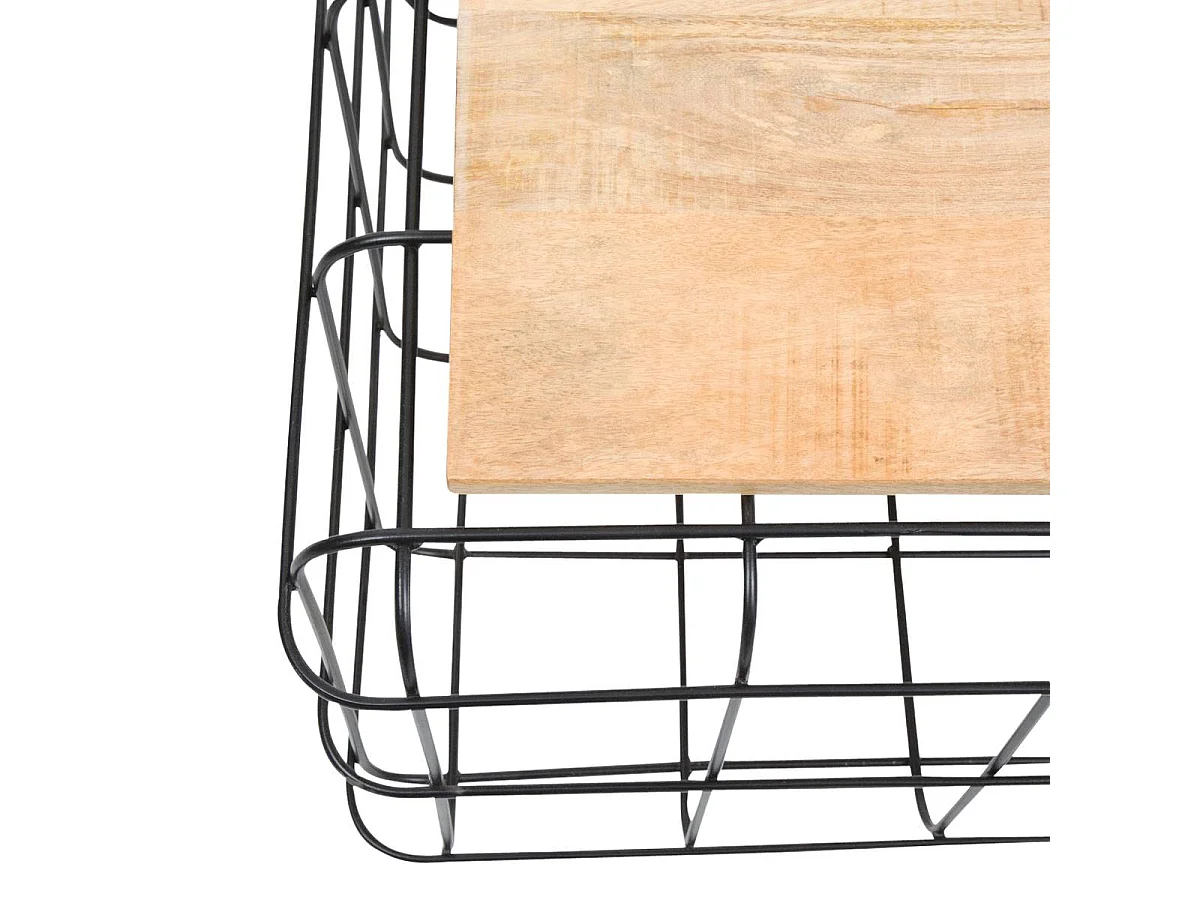 Mesa de centro industrial de madera de mango y metal negro con almacenamiento