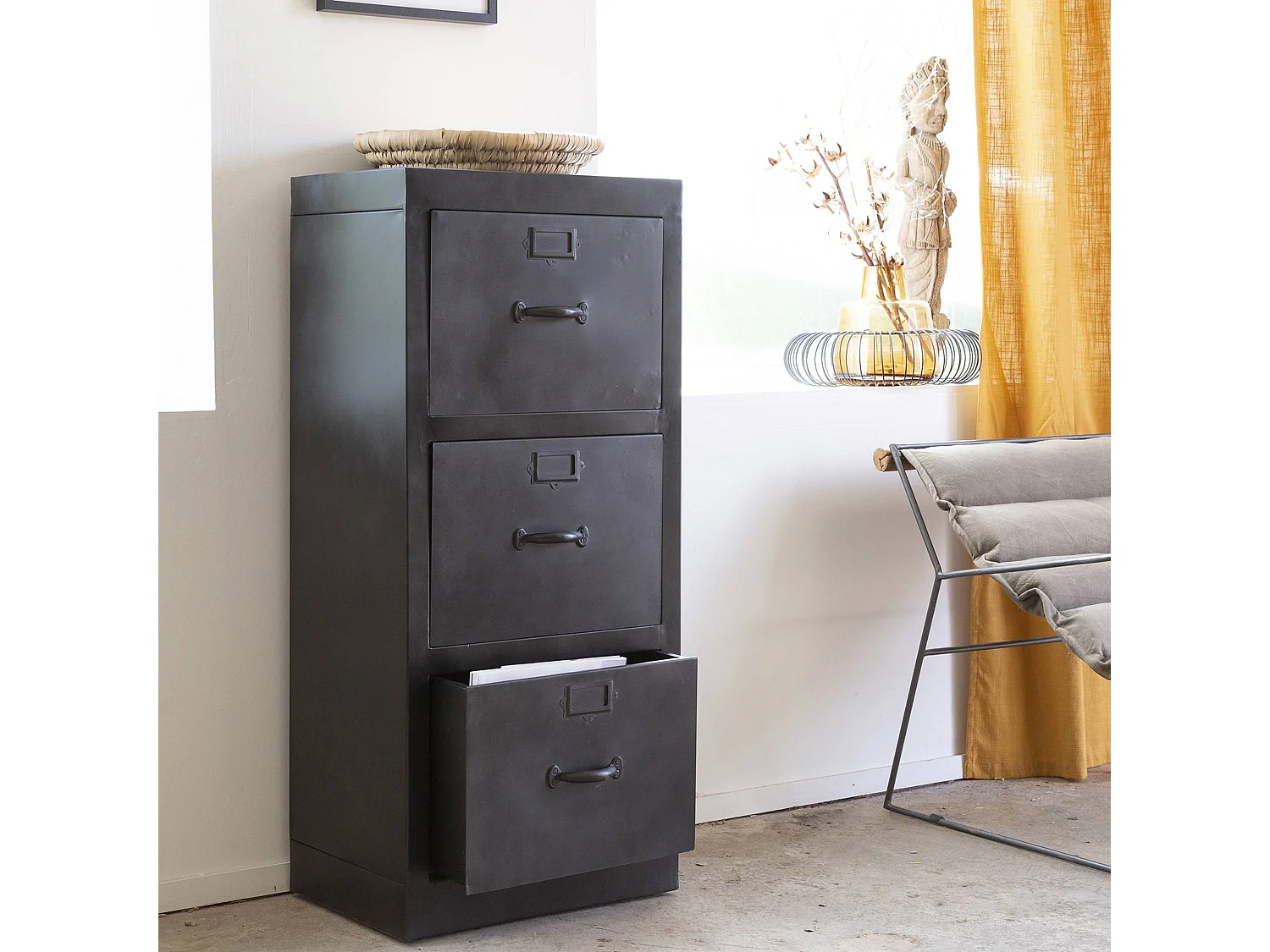 Chiffonnier en métal noir 3 tiroirs Lenny