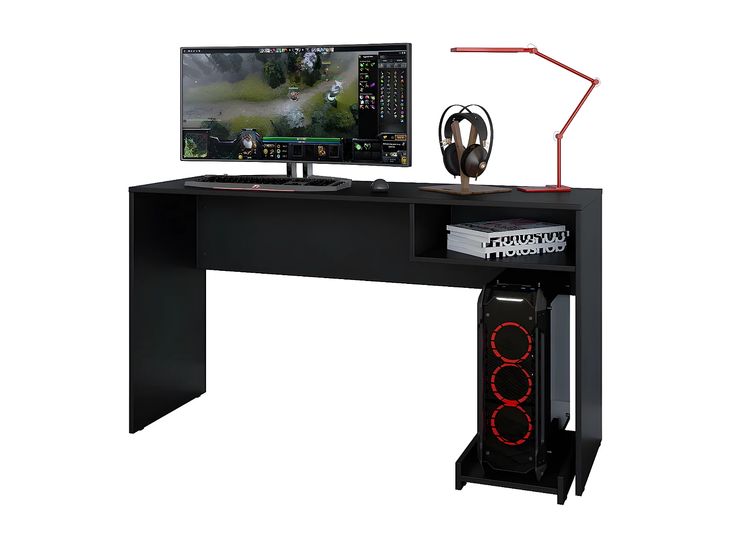 Bureau Gamer Noir 1 Support UC 1 Niche L 136 H 75 P 45.1 cm