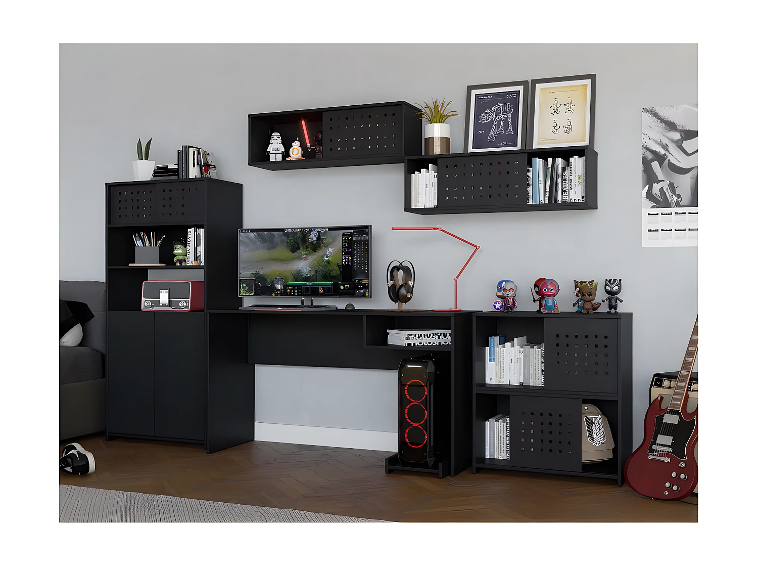 Bureau Gamer Noir 1 Support UC 1 Niche L 136 H 75 P 45.1 cm