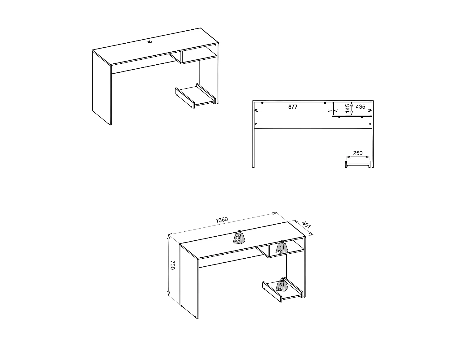 Bureau Gamer Noir 1 Support UC 1 Niche L 136 H 75 P 45.1 cm