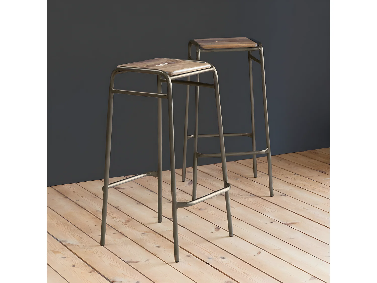 Tabouret de bar écolier bois et métal 77cm Marcus