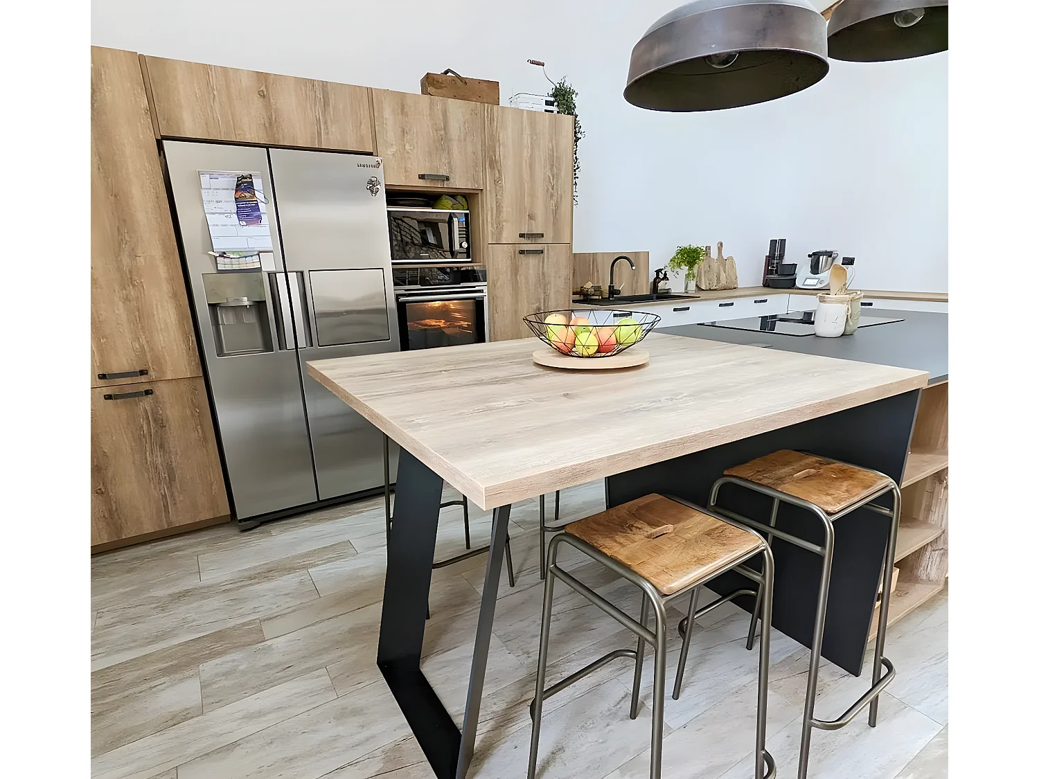 Tabouret de bar écolier bois et métal 77cm Marcus