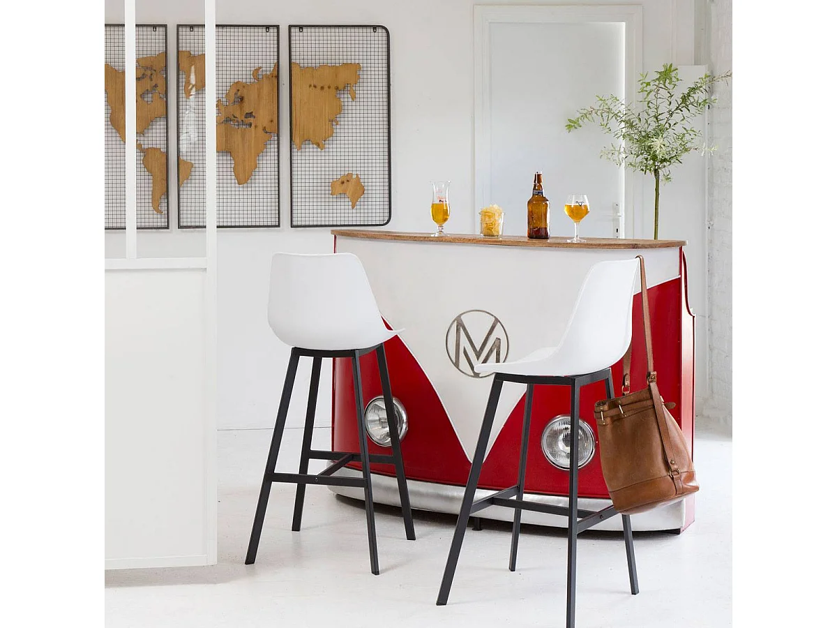 Tabouret de bar blanc et métal noir Marius (lot de 2)