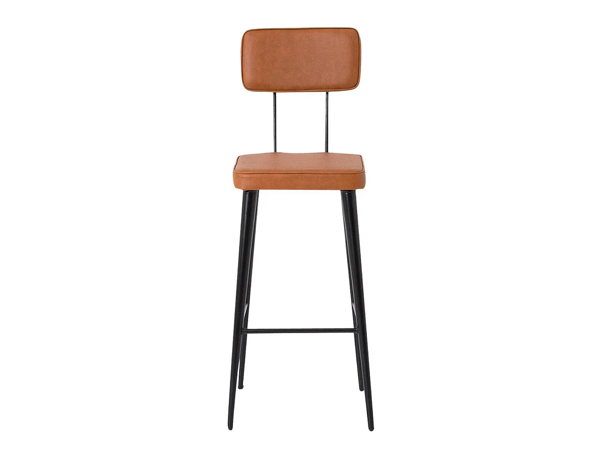 Tabouret de bar en cuir marron et métal noir Victoire
