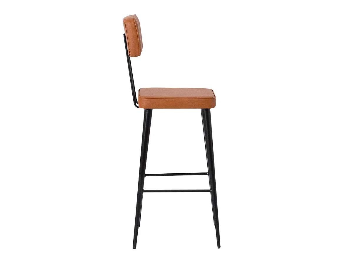 Tabouret de bar en cuir marron et métal noir Victoire