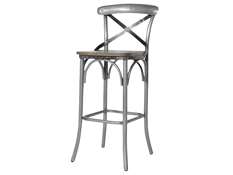 Taburete de bar industrial de metal gris y madera de mango gris