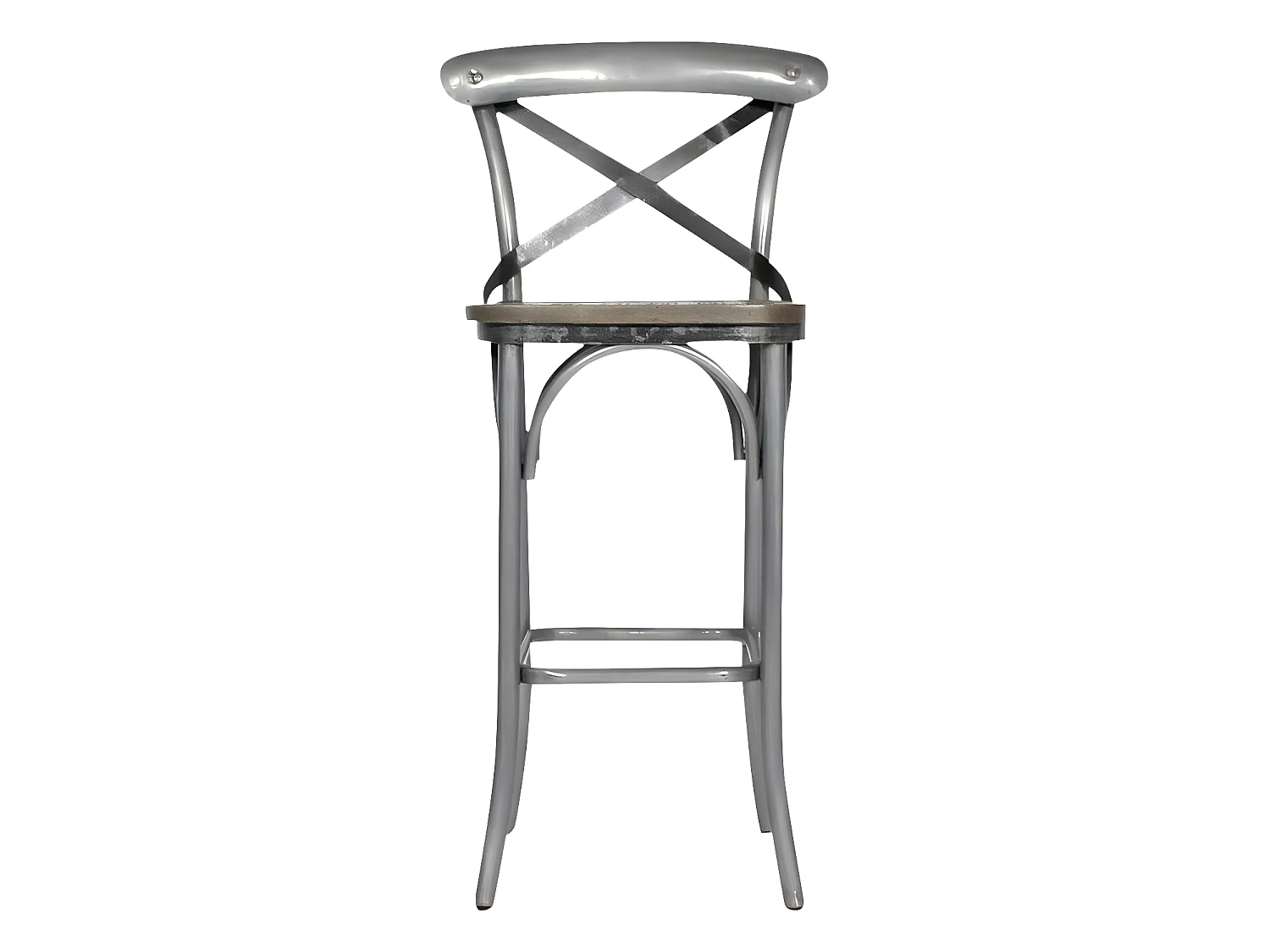 Tabouret de bar en métal gris et assise en bois de manguier gris Grey