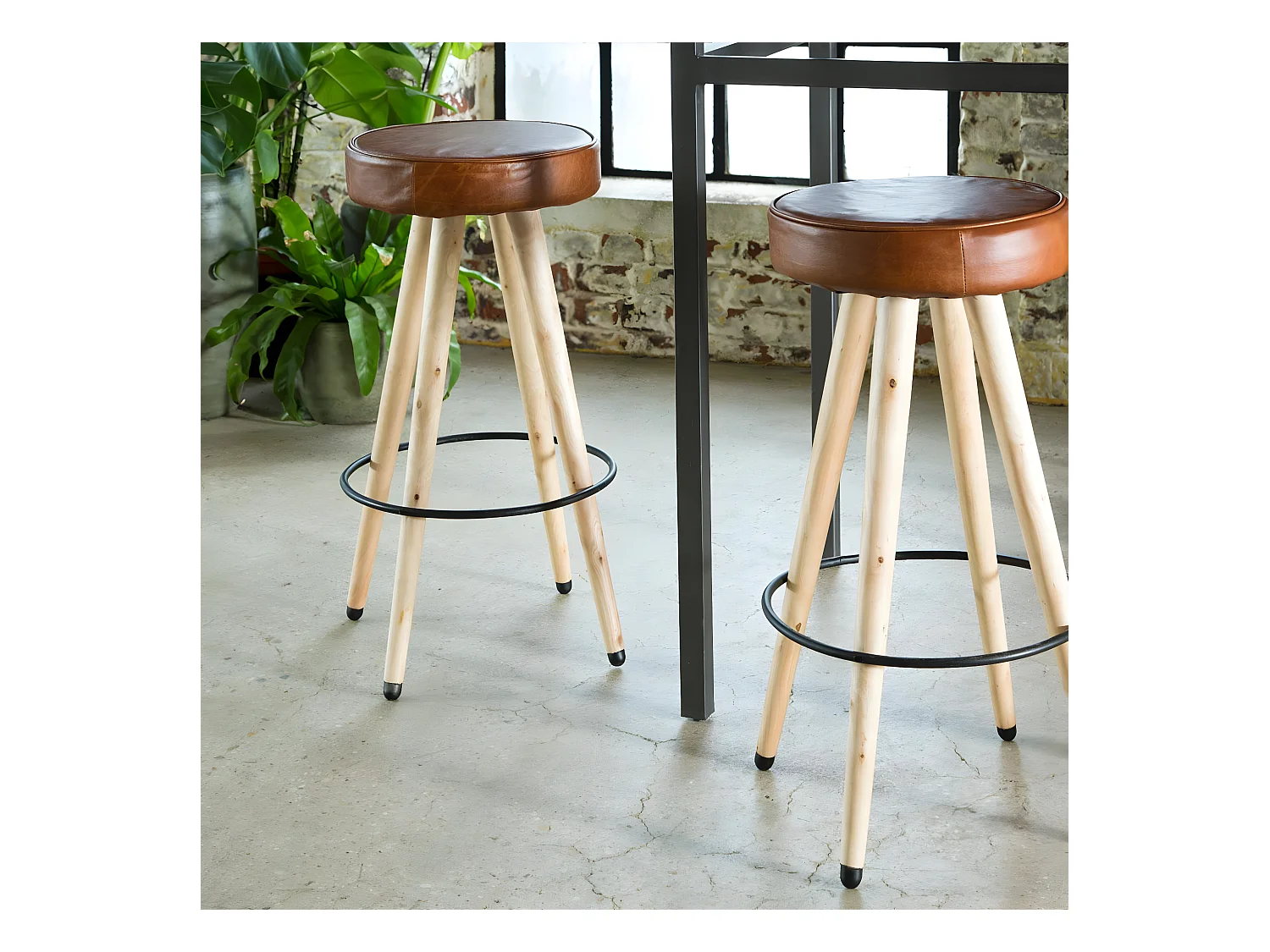 Tabouret de bar en cuir marron Jocelin