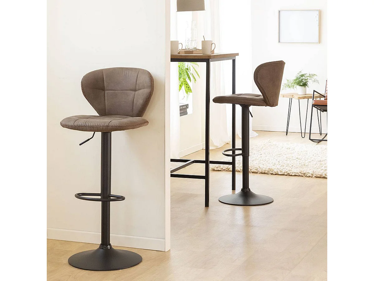 Chaise de bar vintages marron pied central réglable Isis (lot de 2)