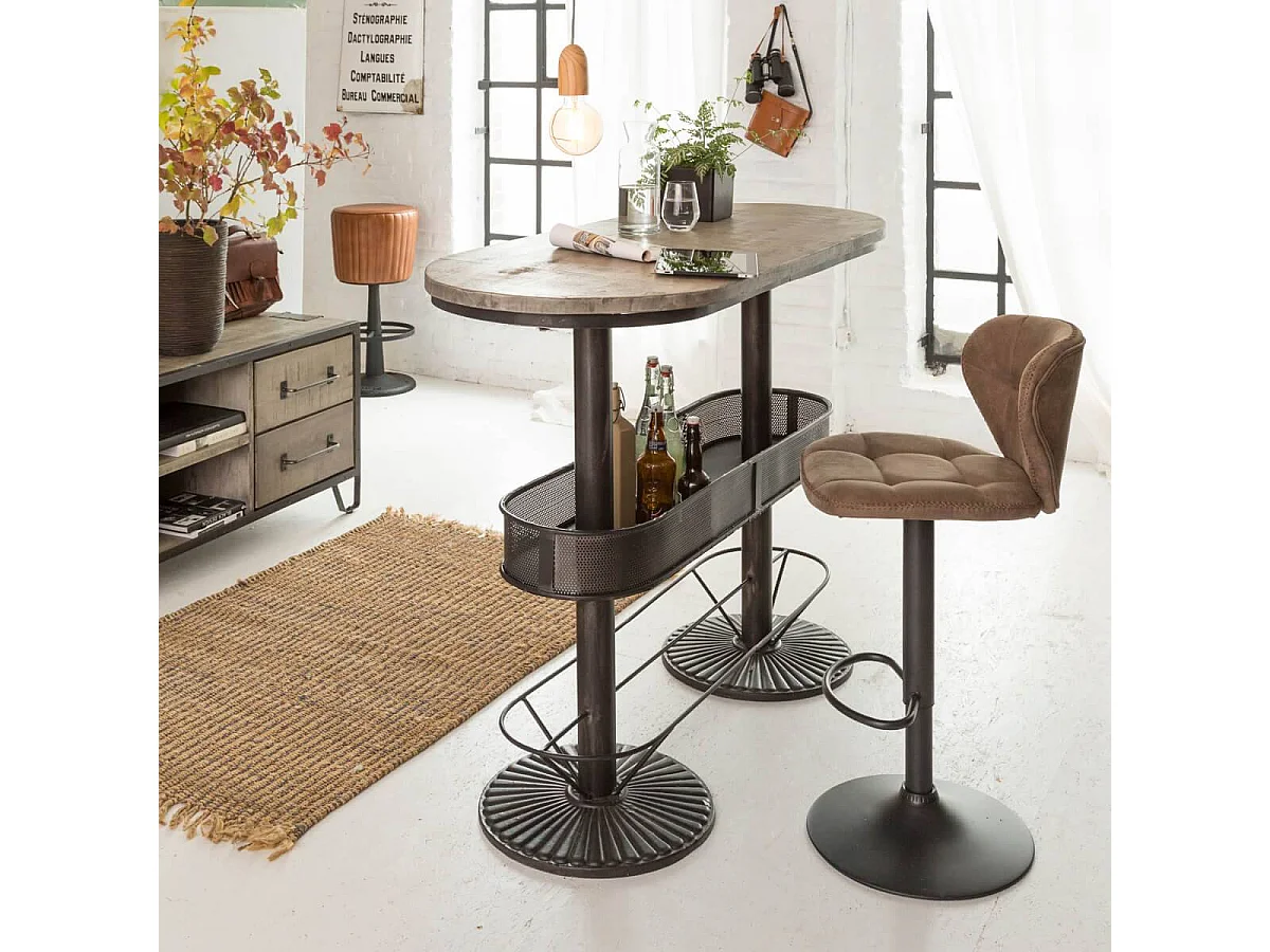 Chaise de bar vintages marron pied central réglable Isis (lot de 2)