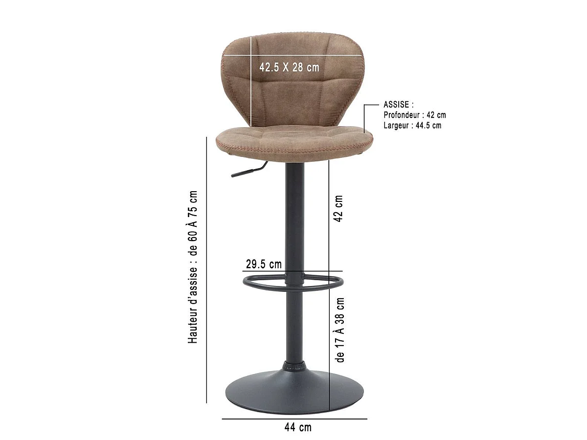 Chaise de bar vintages marron pied central réglable Isis (lot de 2)