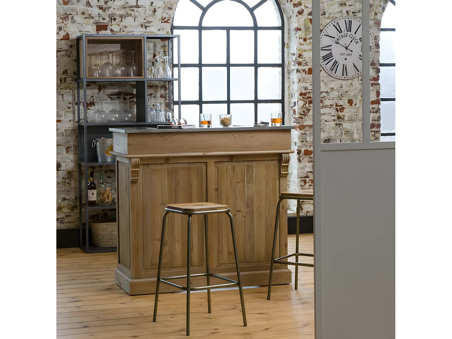 Tabouret de bar écolier métal et bois 69 cm Marcus