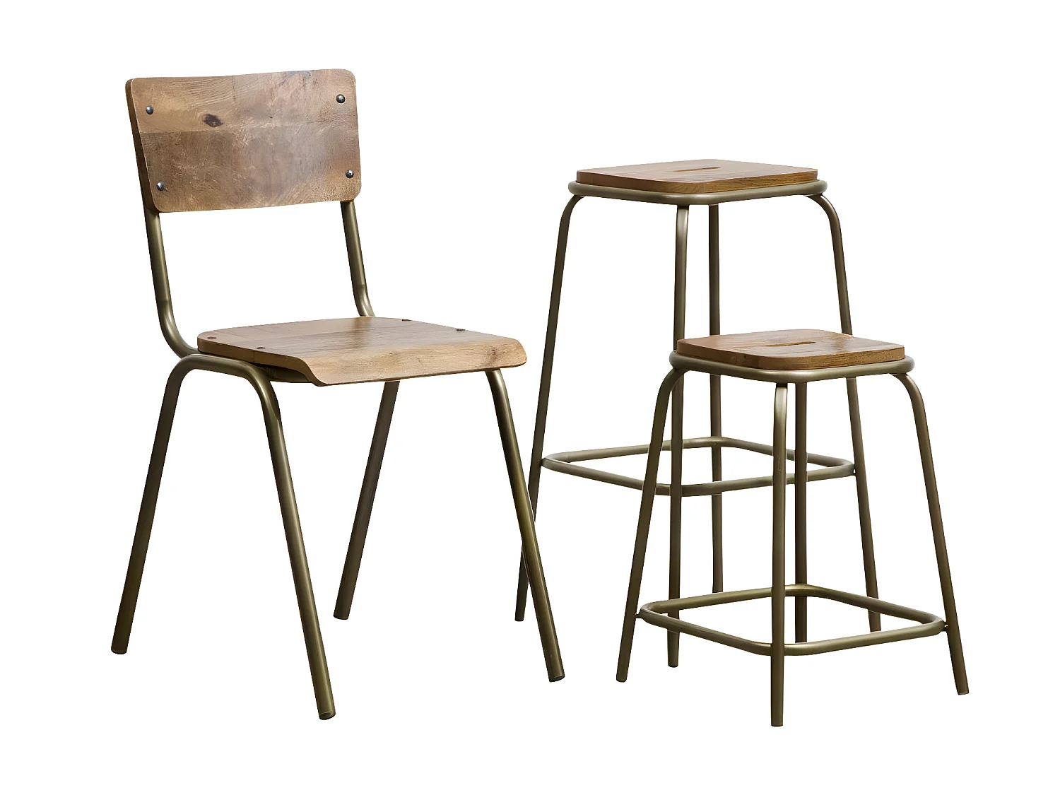 Tabouret de bar écolier métal et bois 69 cm Marcus