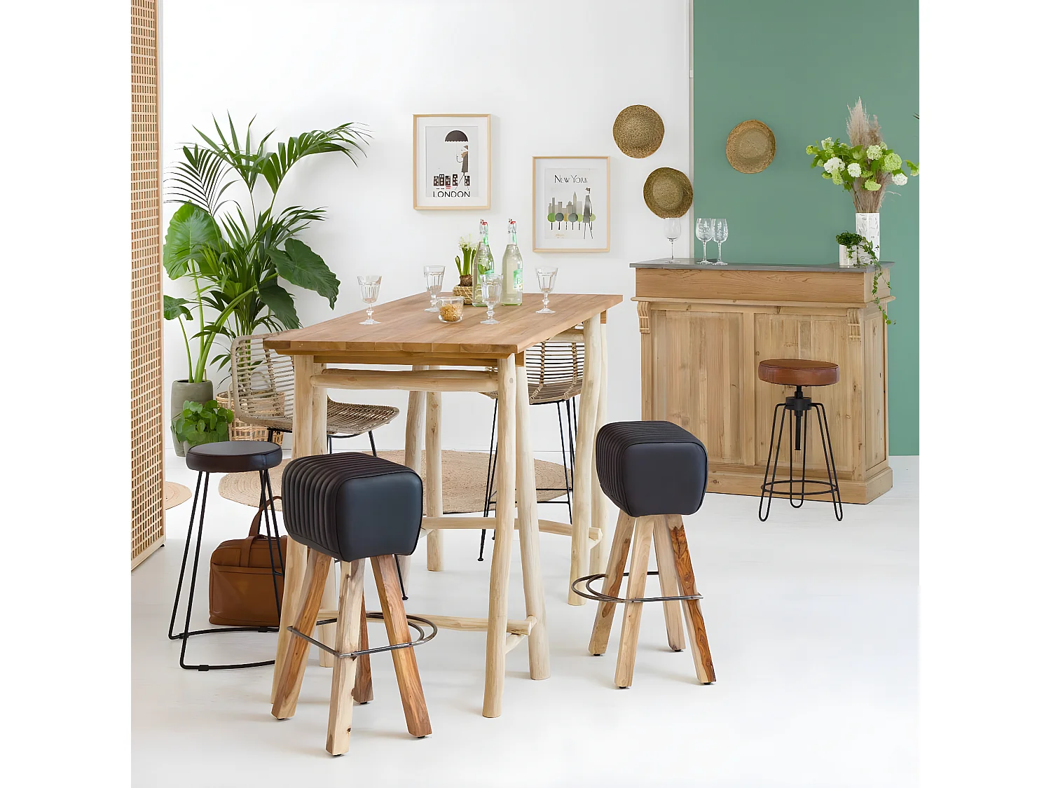 Tabouret de bar en cuir brun Bérénice