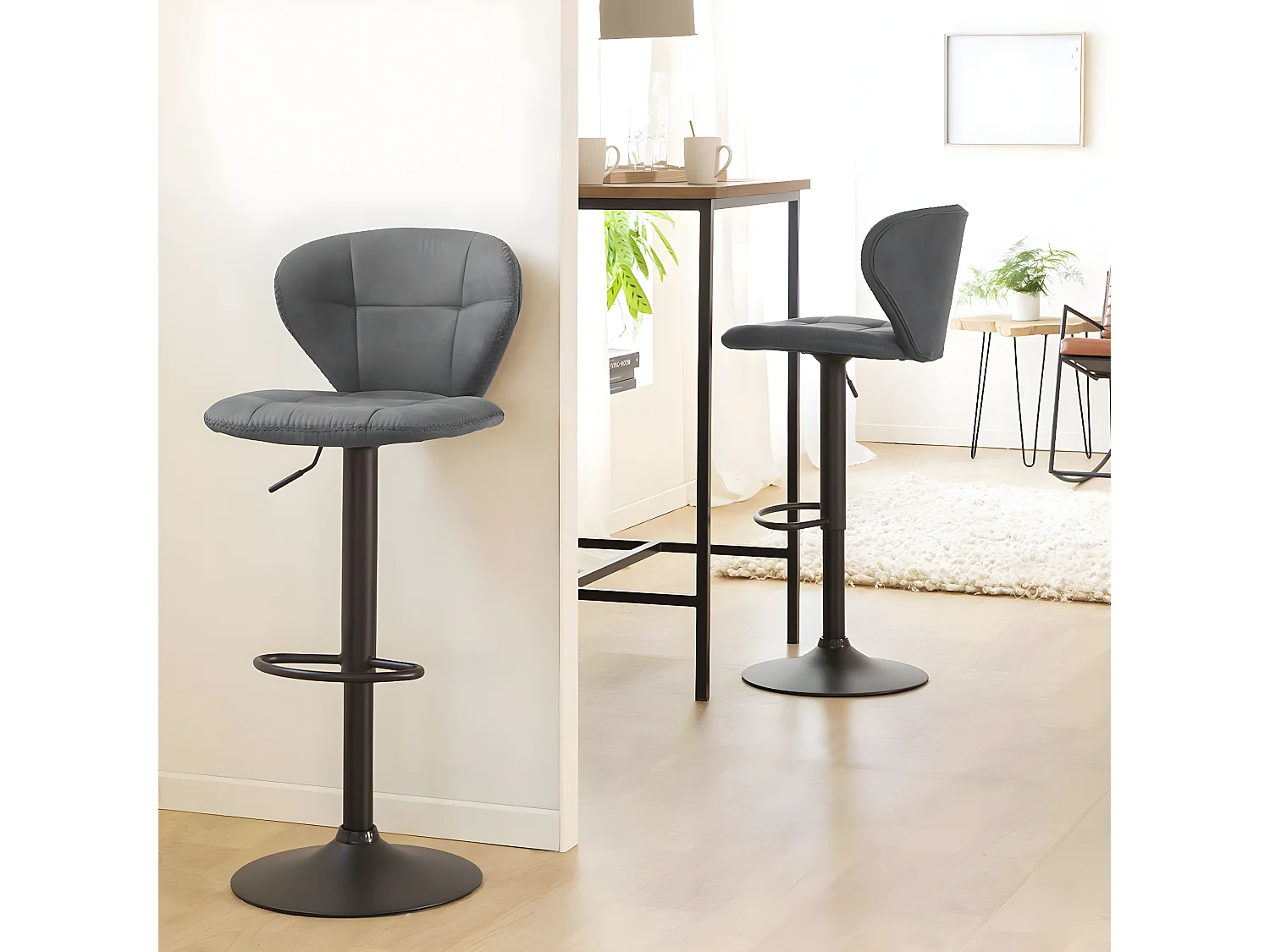 Chaise de bar vintage noire pied central réglable Isis (lot de 2)