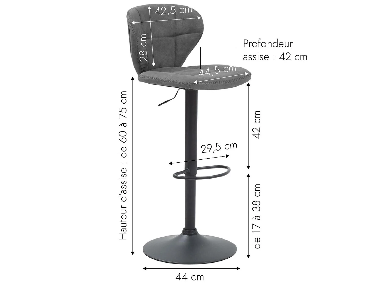 Juego de 2 taburetes de bar vintage negros ajustables en altura con base central de metal