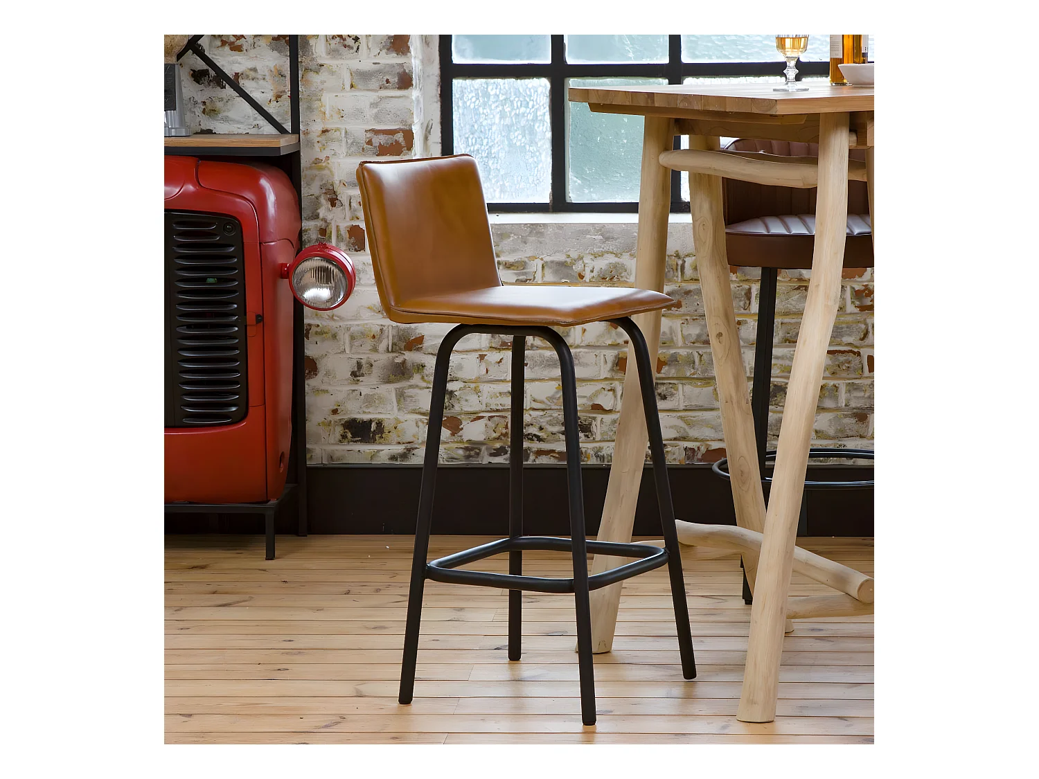 Tabouret de bar en cuir marron Louise (lot de 2)