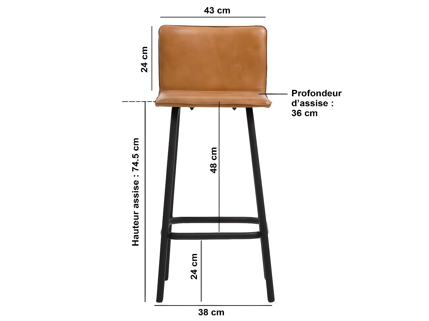 Juego de 2 taburetes de bar de cuero marrón estilo industrial con base de metal