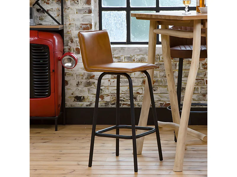 Tabouret de bar en cuir marron Louise (lot de 2)