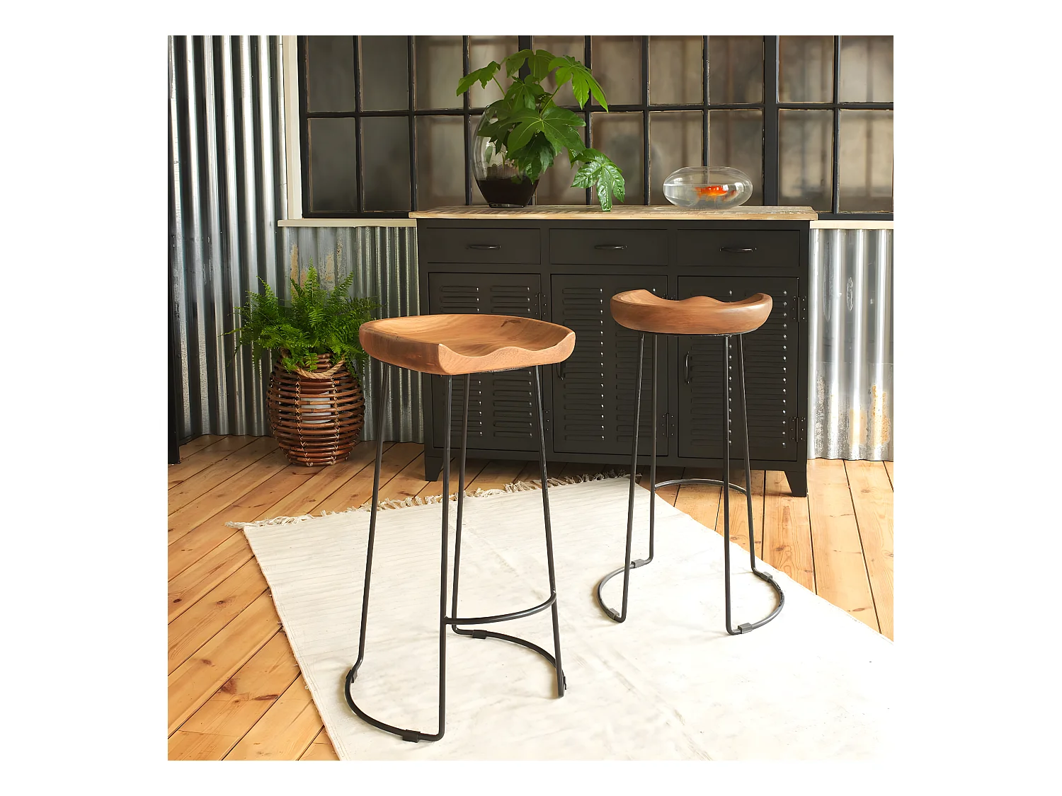 Tabouret de bar en bois d'acacia Havana