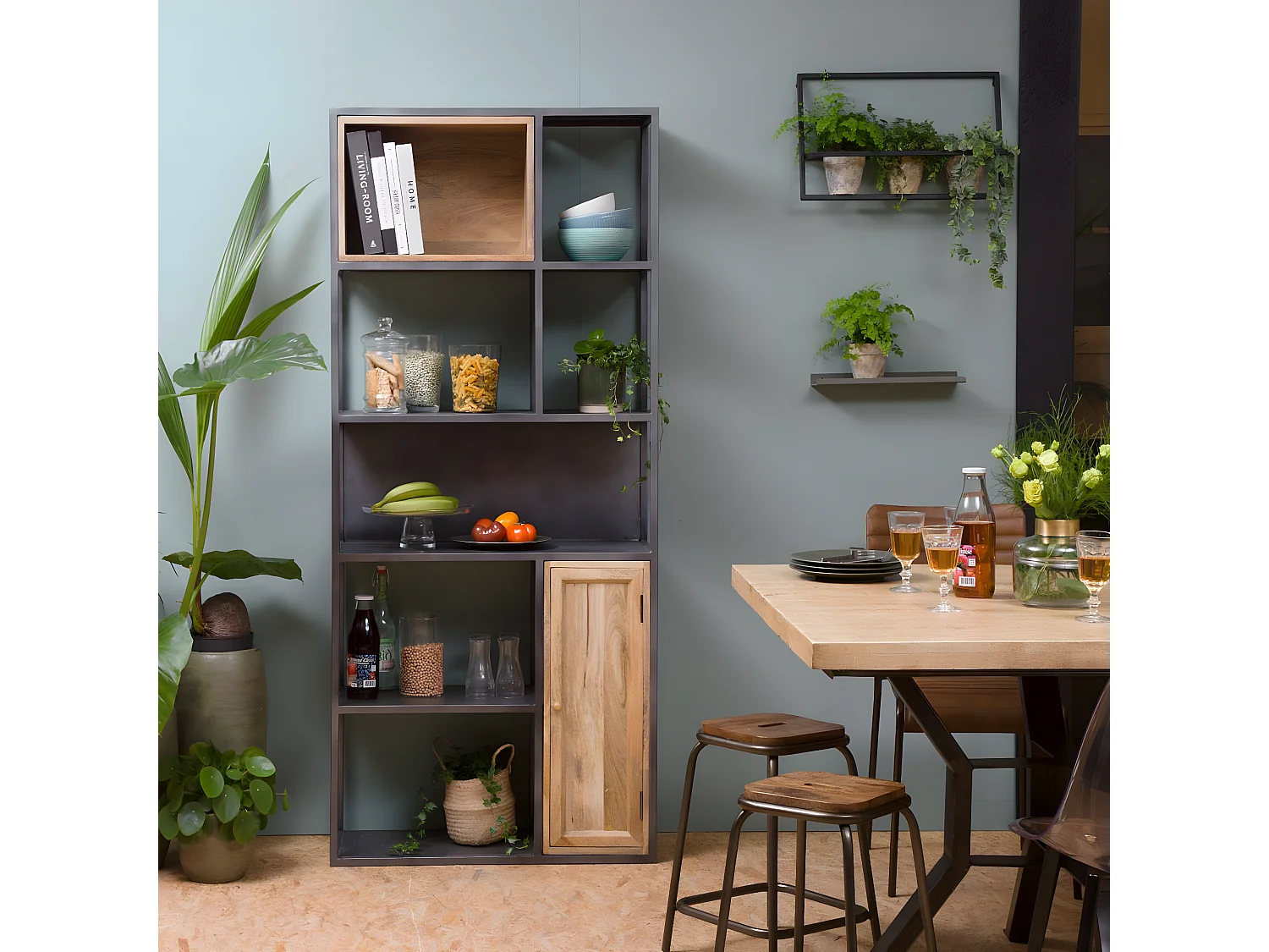 Bibliothèque en bois de manguier et métal Locker