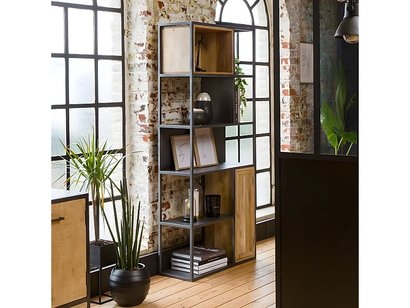 Bibliothèque en bois de manguier et métal Locker