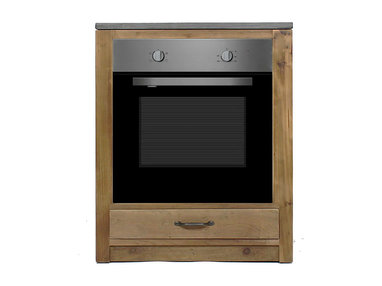 Mueble bajo de cocina de madera reciclada para horno y placas de cocción con cajón - Estilo rústico e industrial