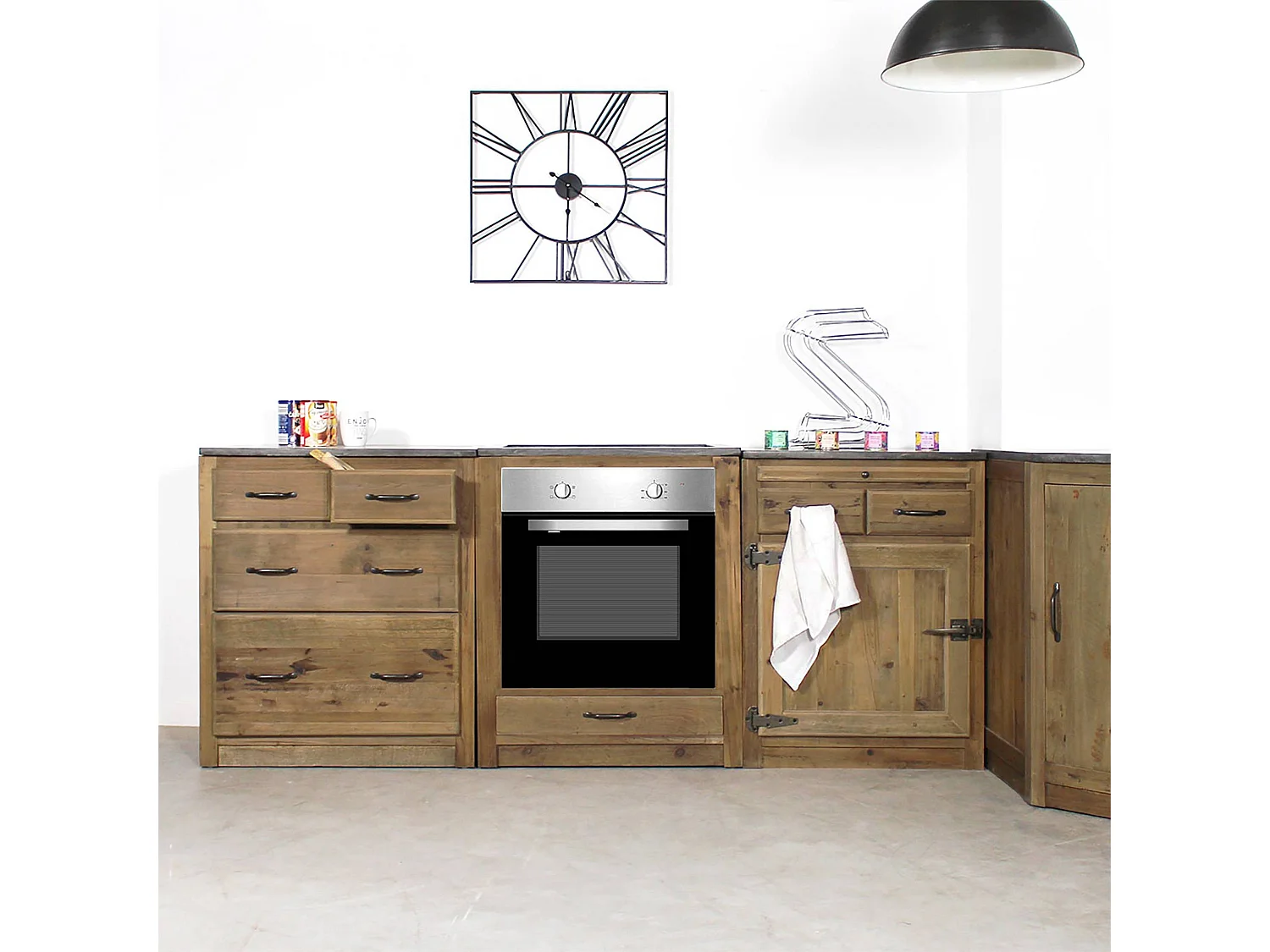 Meuble bas de cuisine pour four et plaques de cuisson Champêtre