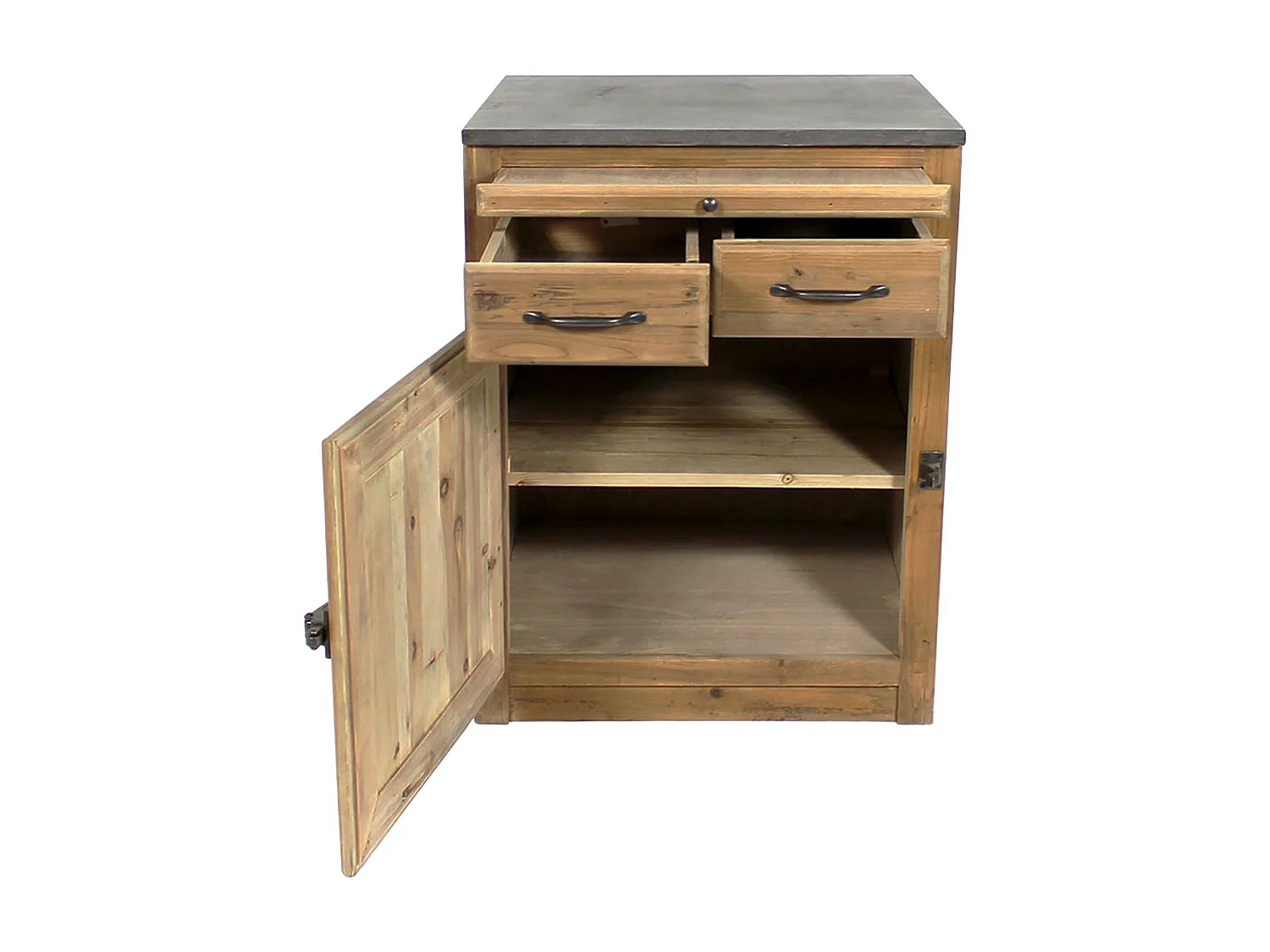 Mueble bajo de cocina de madera reciclada con 2 cajones y 1 puerta - Estilo campestre