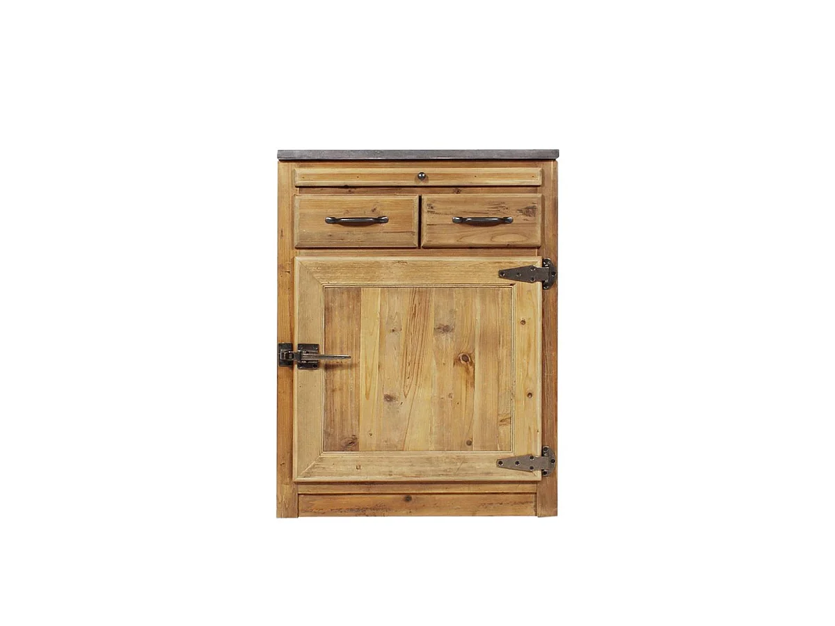 Mueble bajo de cocina de madera reciclada con 2 cajones y 1 puerta - Estilo campestre